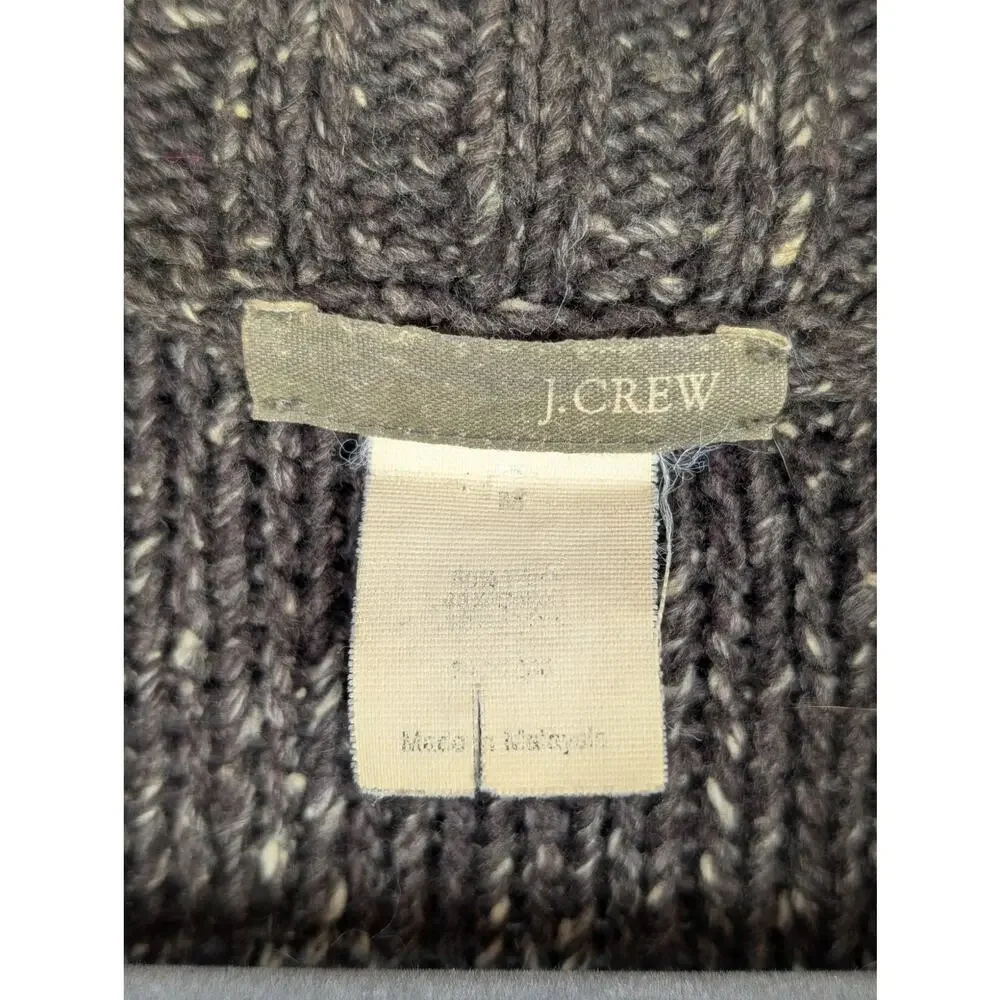 J Crew Cardigan Sweater Longline Wool Blend Heathered Chunky Knit Brown Size M